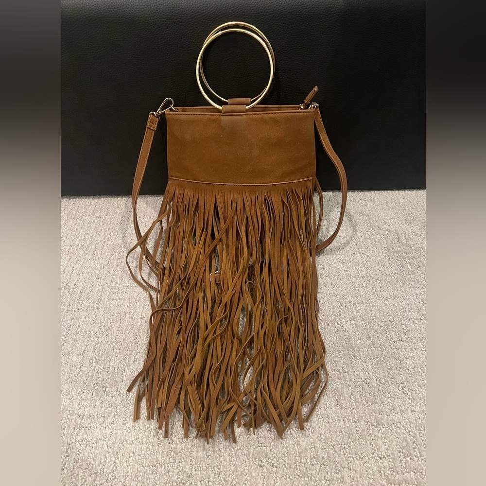 Boutique camel brown fringe crossbody bag